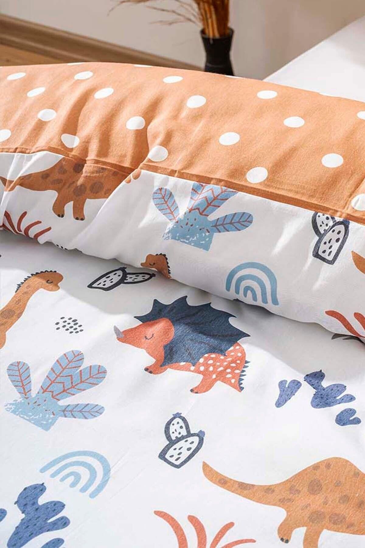 Zethome-Brown Dinosaur Double Sided Children's Duvet Cover Set Cotton 160X220Cm 3