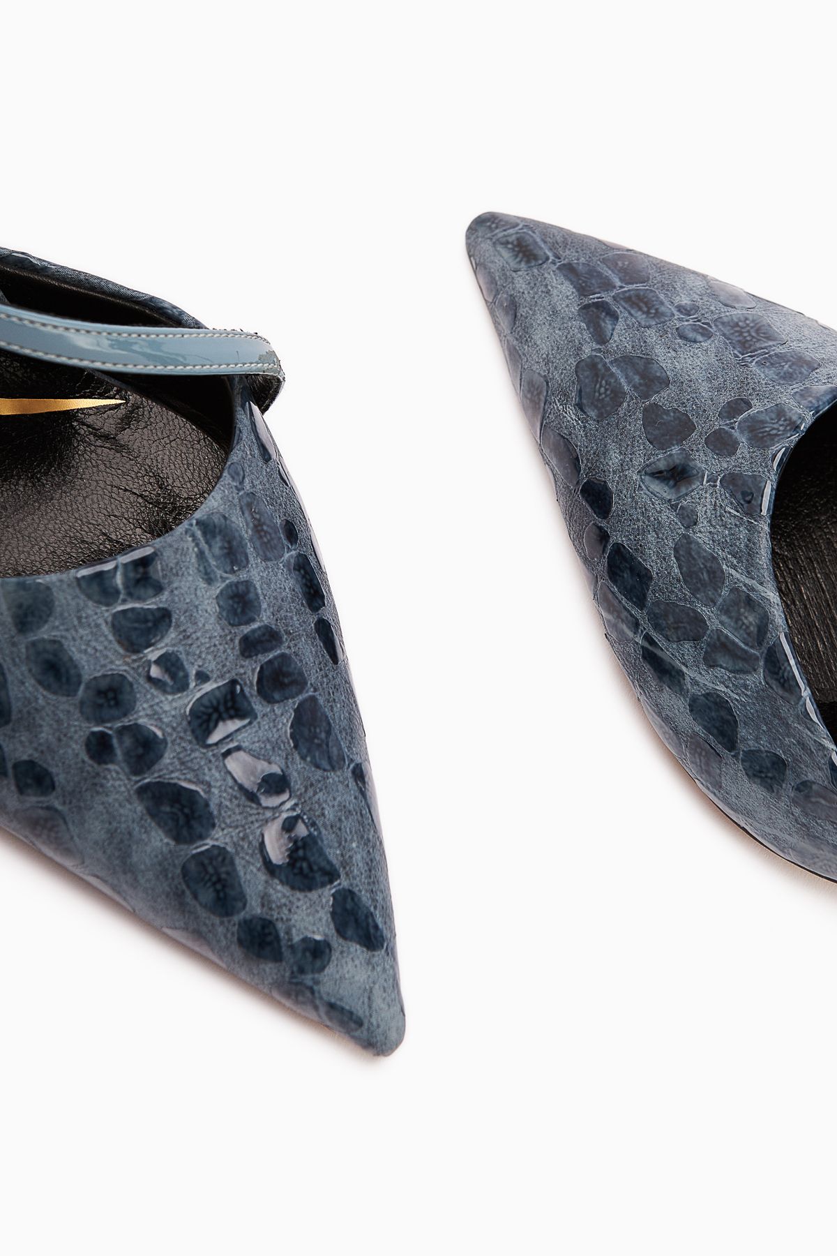 Limoya-Genuine Leather Sarah Navy Blue Crocodile Patterned Pointed Toe Heeled Women's Shoes 5