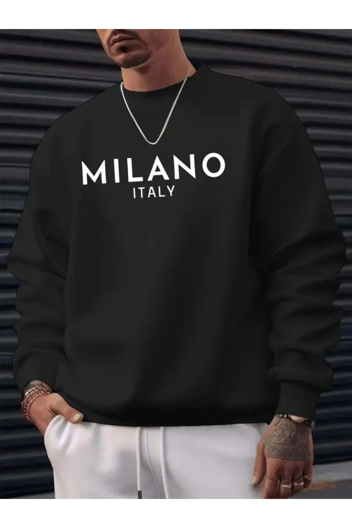 Modaiconu Erkek Uzun Kollu Bisiklet Yaka Milano Yazılı Iki Iplik Bluz
