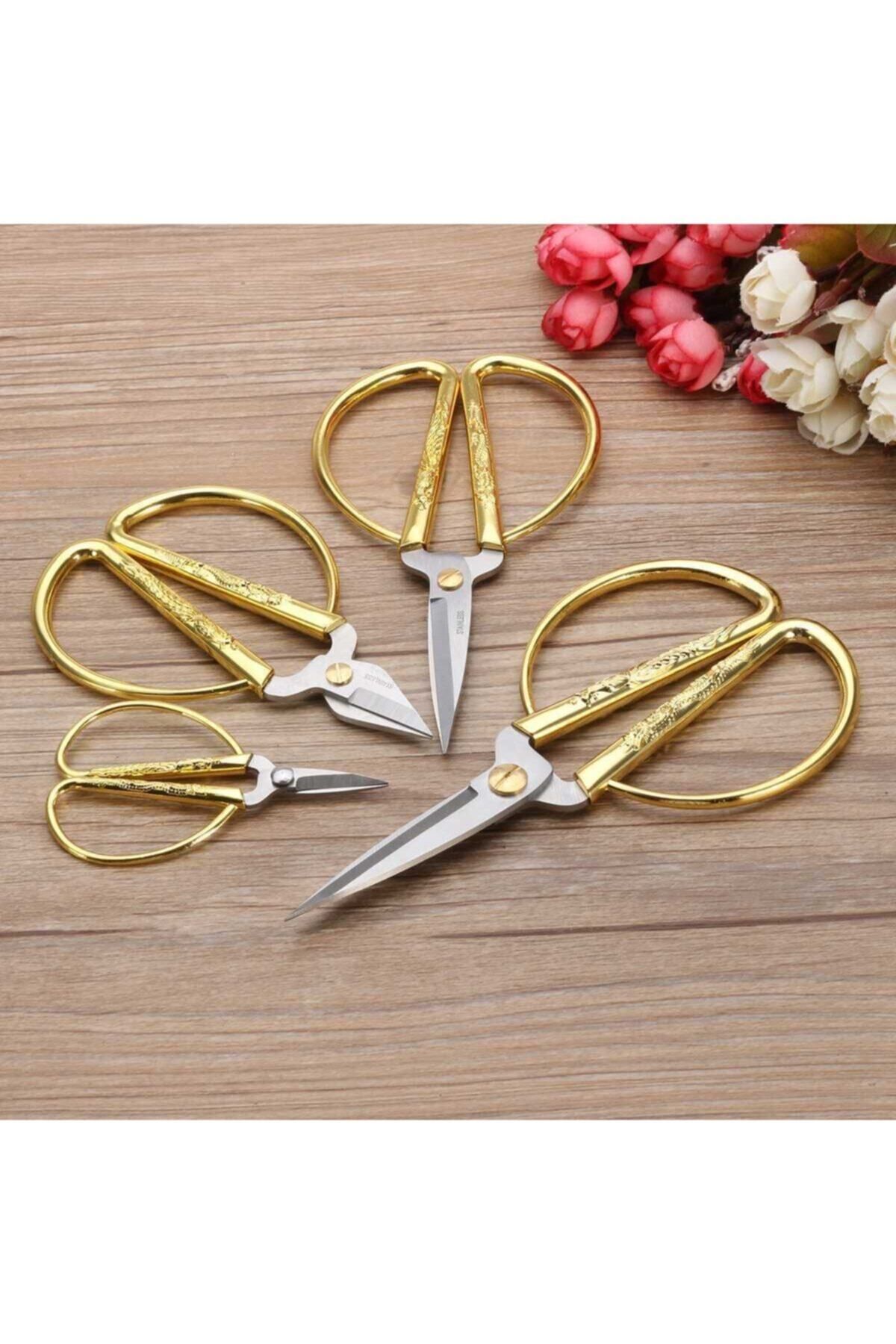 Aker Hediyelik-Gold Heart Patterned Wide Handle Scissors Imported Small Luxury Scissors Models Promise Engagement Ribbon Scissors – Mak 5