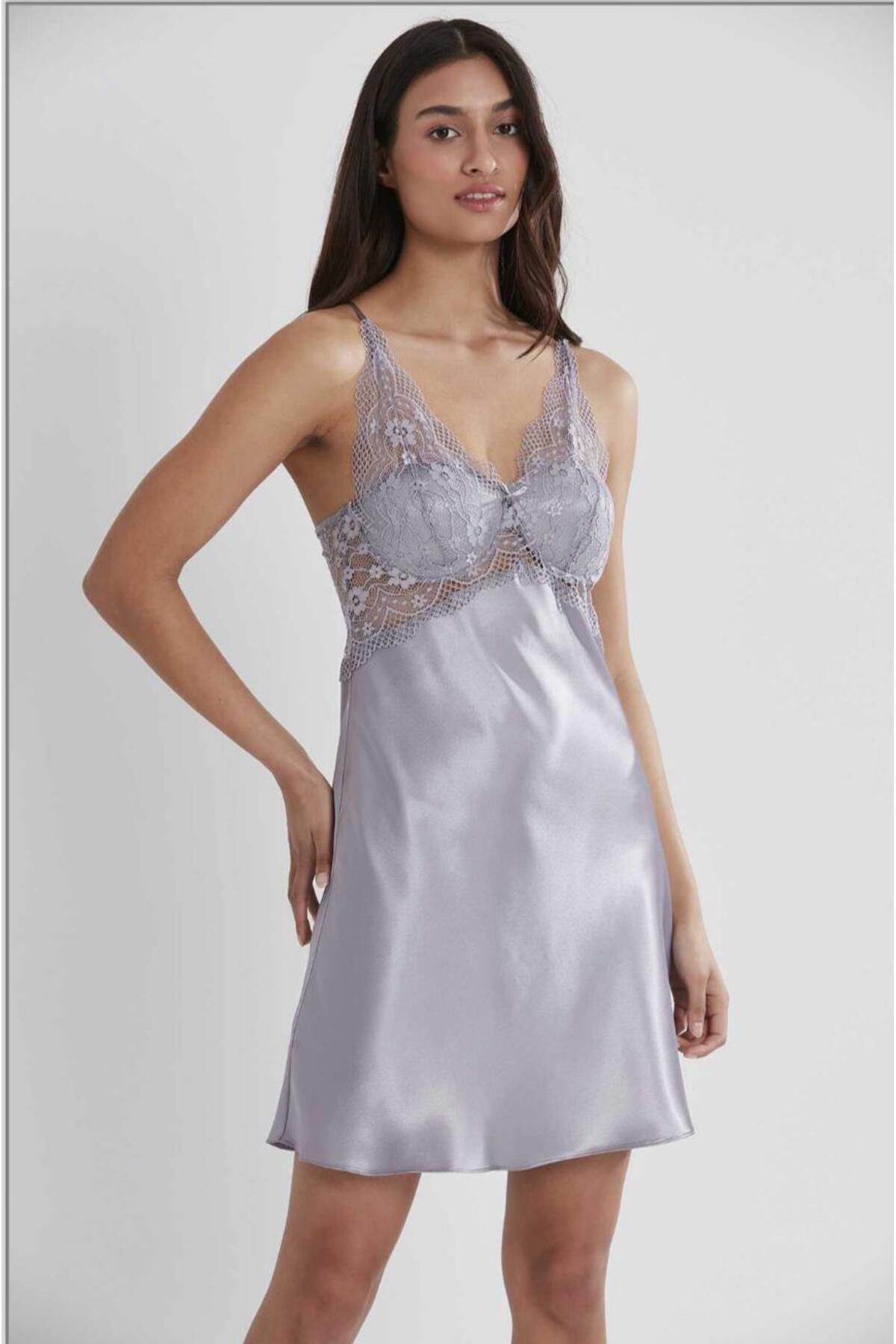 Lüx Wood Kadın Saten Dantelli Gecelik