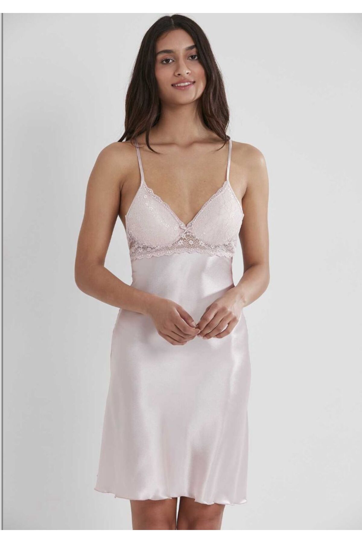 Lüx Wood Kadın Saten Dantelli Gecelik