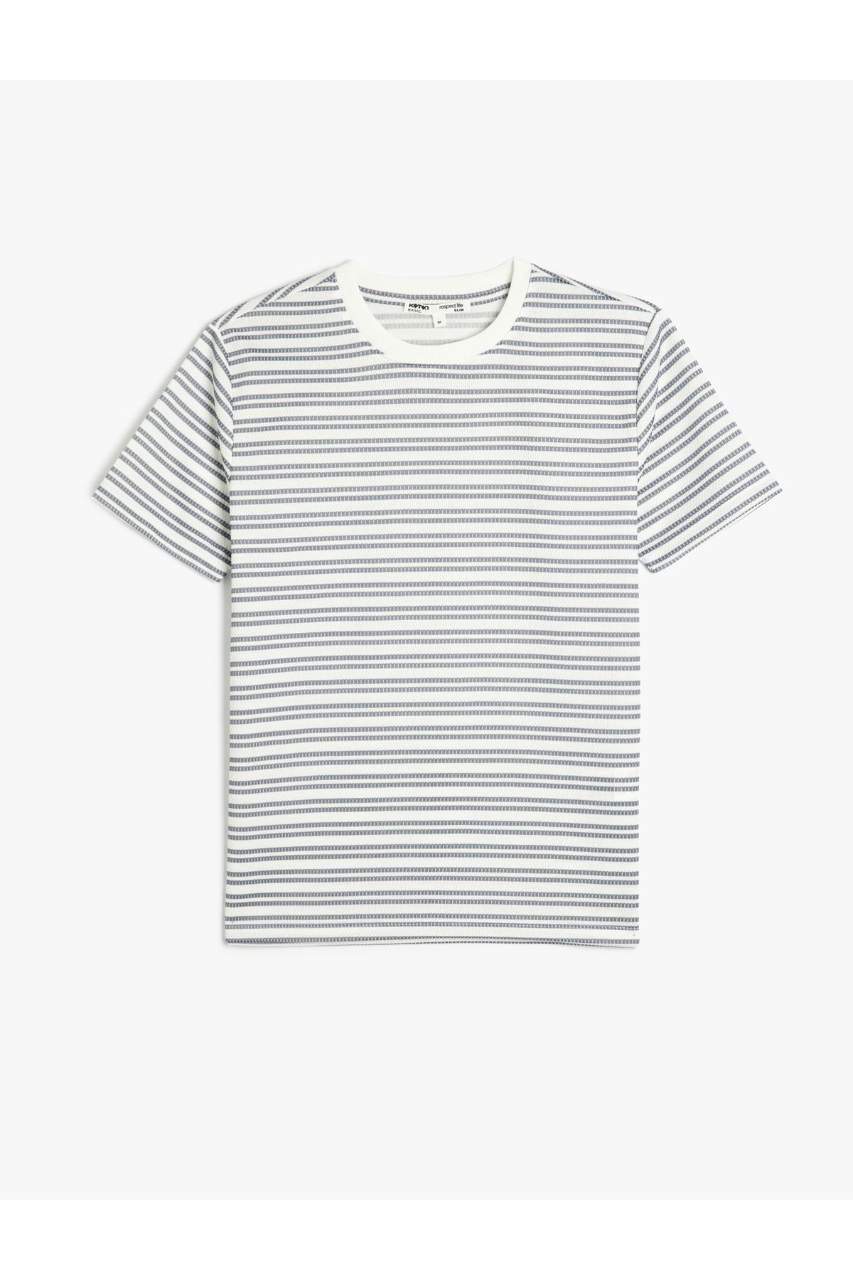 Koton Yeni Sezon Çizgili Kısa Kollu Bisiklet Yaka Slim Fit Tişört