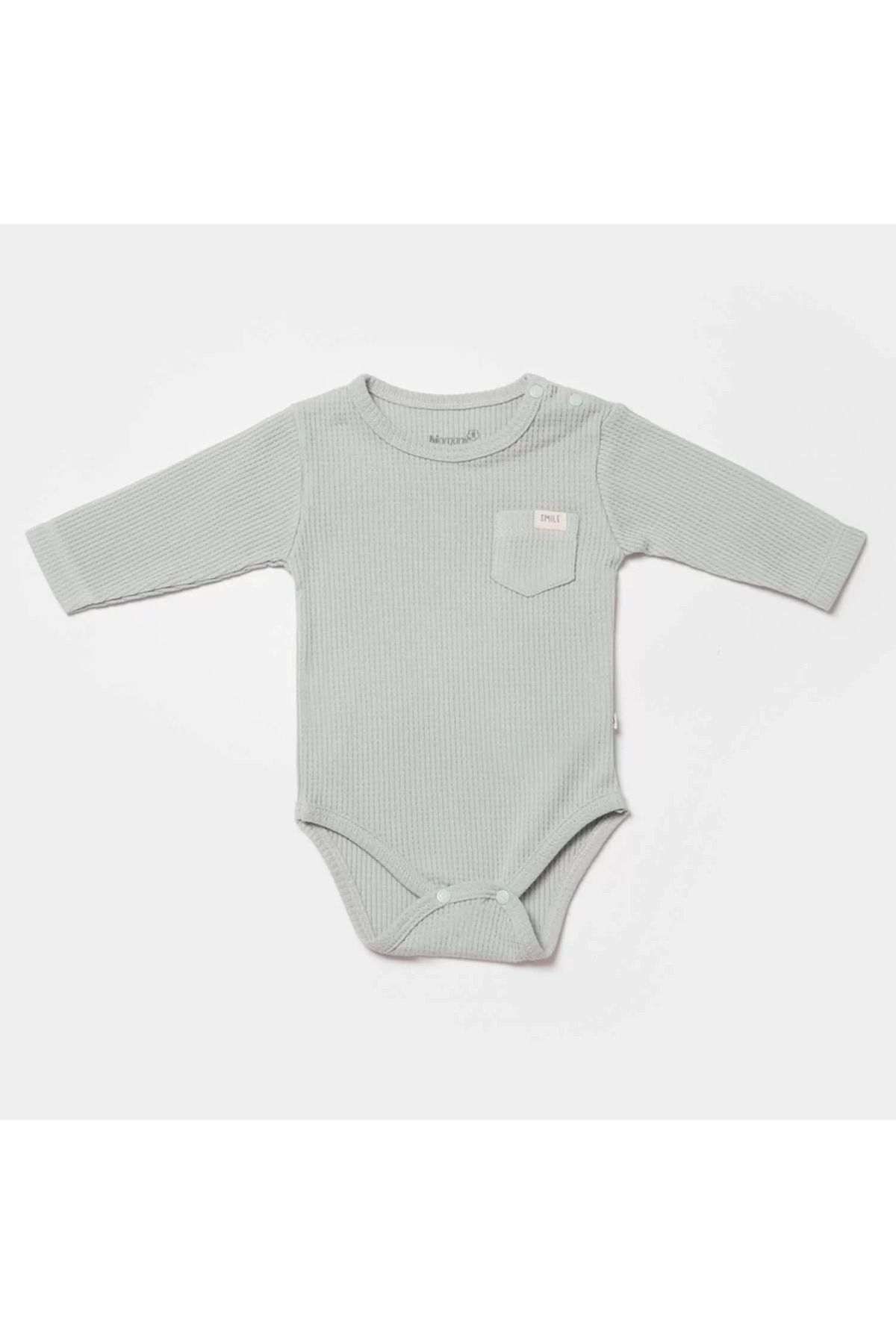 RUBY BOUTİQUE Bibaby Biorganic Waffle Smile Bebek Body 56978 Mint