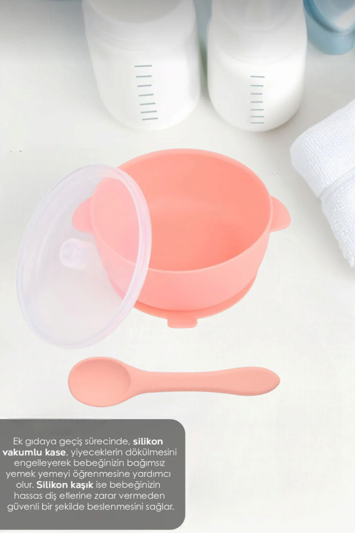 Baby Bebek kapaklı mama kasesi ile kaşık-silikon vakumlu kase ve kaşığı fotoğrafı 2 (önizleme)