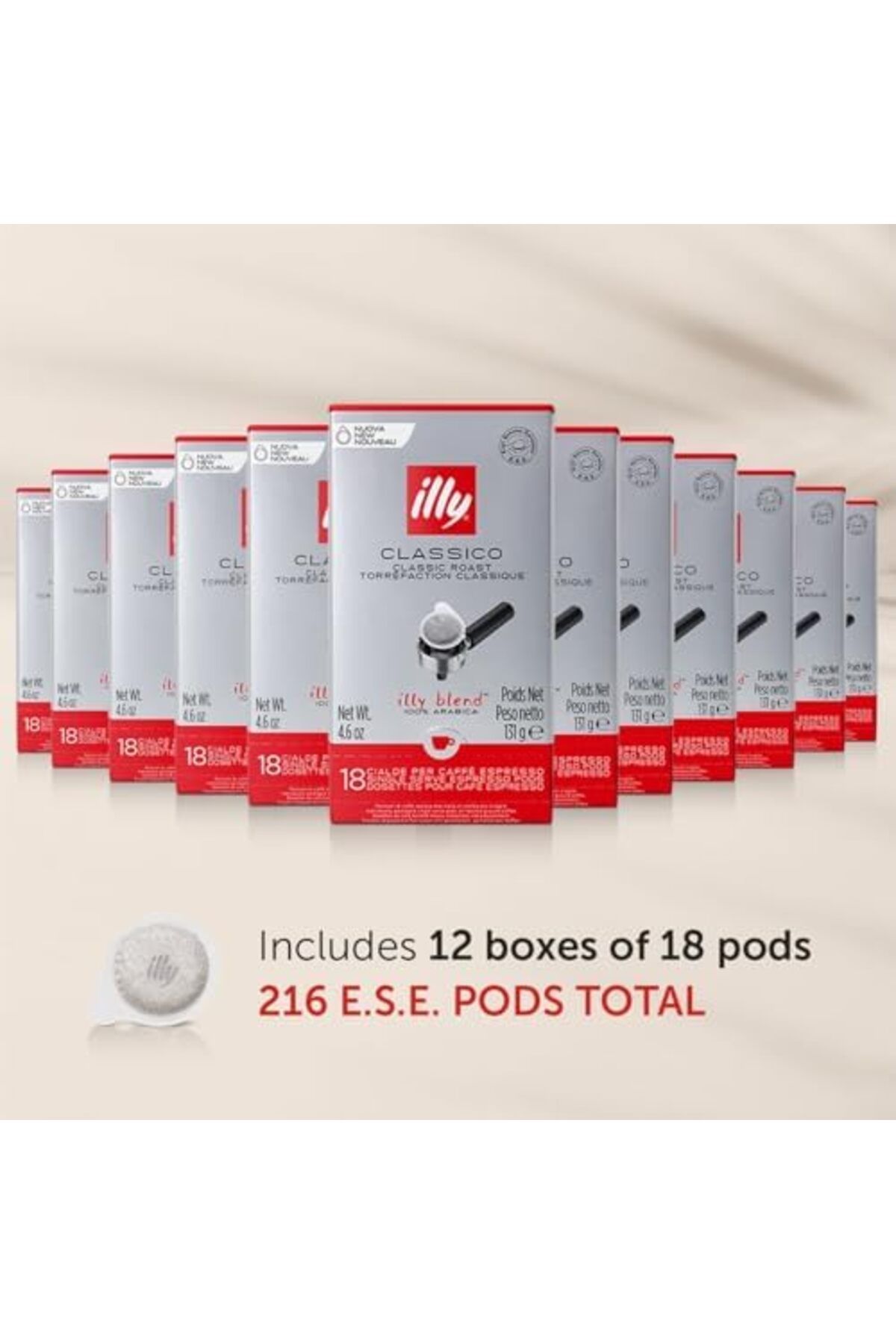 illy-E.S.E. Coffee - Single-Serve Coffee Capsules & Pods - Classico Medium Roast - 18 Count, 12 Pack 2