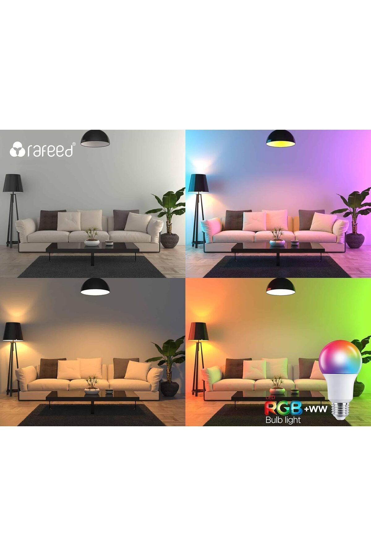 RAFEED-Led 12w 6000k Wi-fi Bluetooth Smart Led Bulb, Dimmable, Color Changing, Scheduling 5