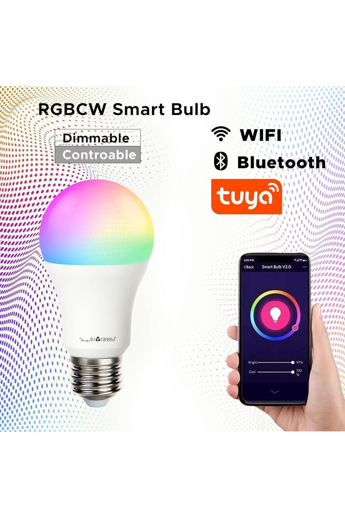 RAFEED-Led 9w 6000k, Wi-fi, Bluetooth, Smart Led Bulb, Dimmable, Color Changing, Scheduling - Anr0426 3