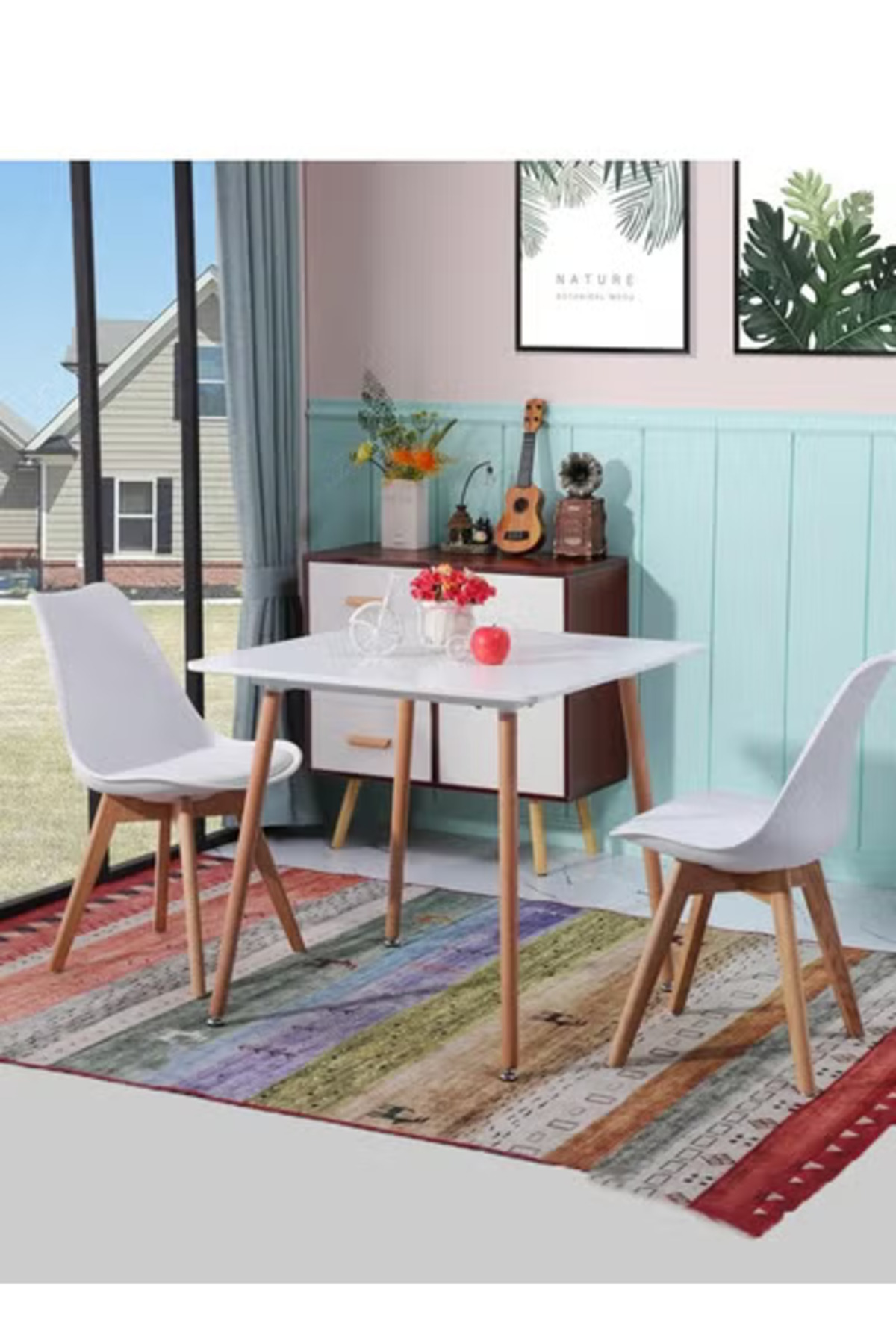 Taimi-Pack Of 2 Mid Century Modern Side Chair , PU Leather Soft Padded Seats and Solid Wood Legs White 2