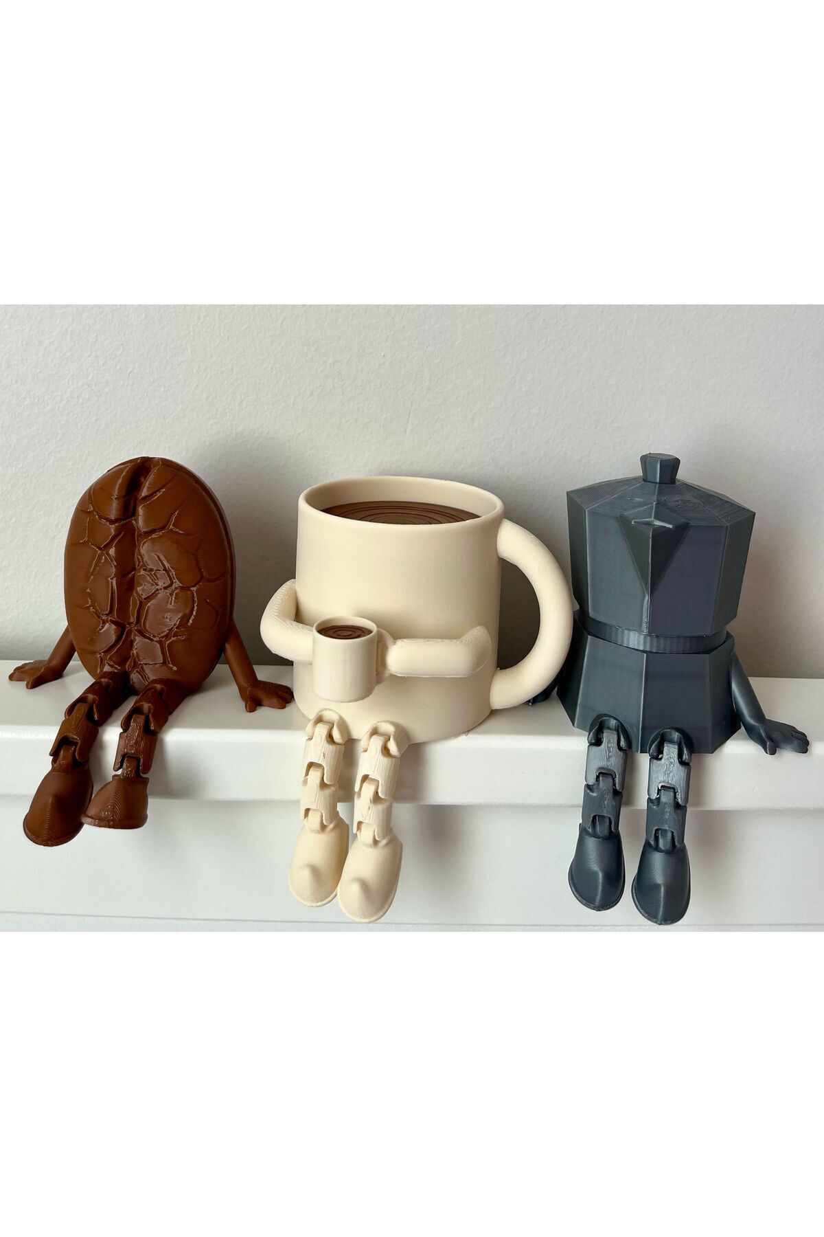 teknotrust Kahve Köşesi Sevimli Biblo Seti 3lü, Kahve Çekirdeği, Bej Kahve Kupası, Moka Pot, Coffee Set 8cm