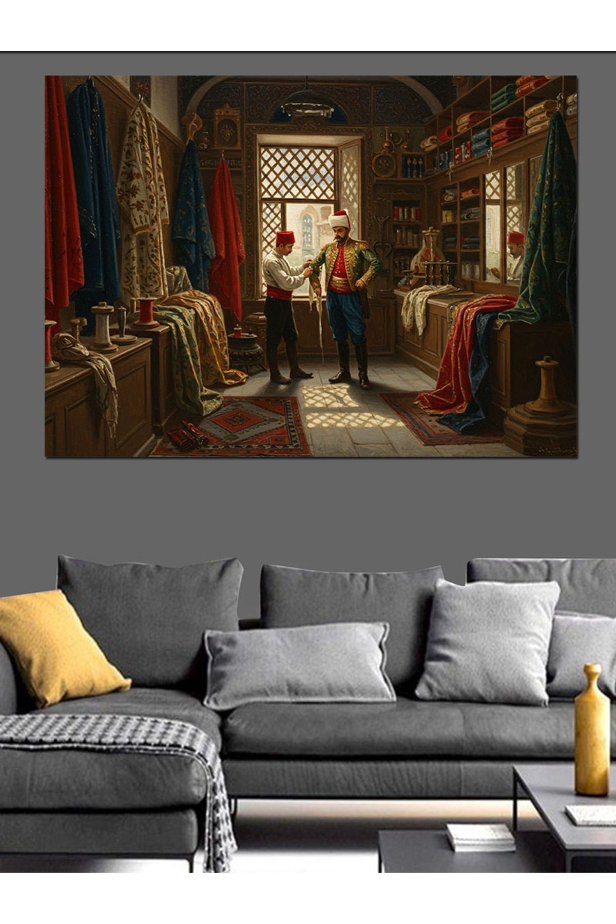 karizmart-Fabric Selection in Grand Bazaar Decorative Canvas - Mdf Wood Table 4