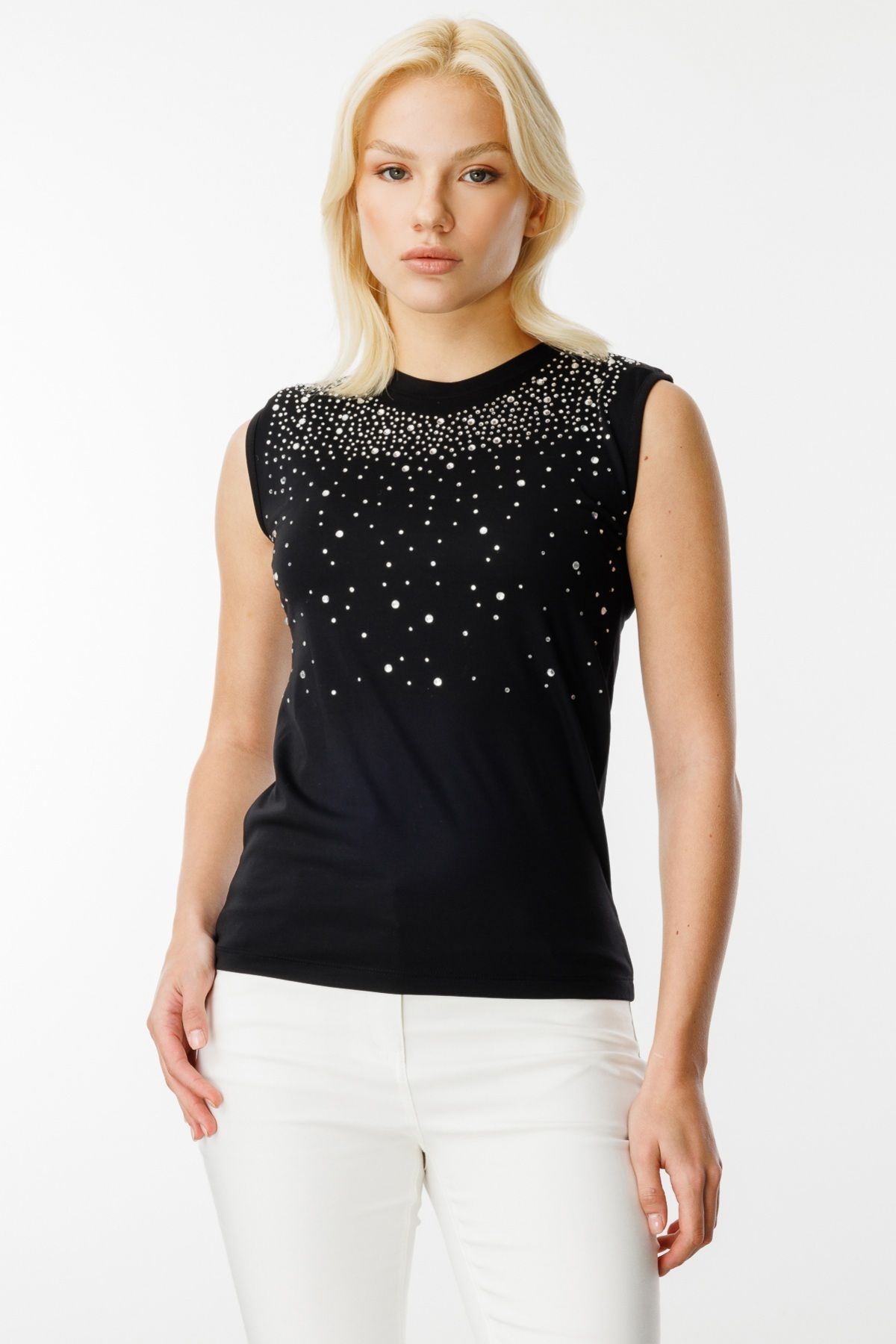 ON-51426 Text Zero Neckline Front Stone Blouse 6