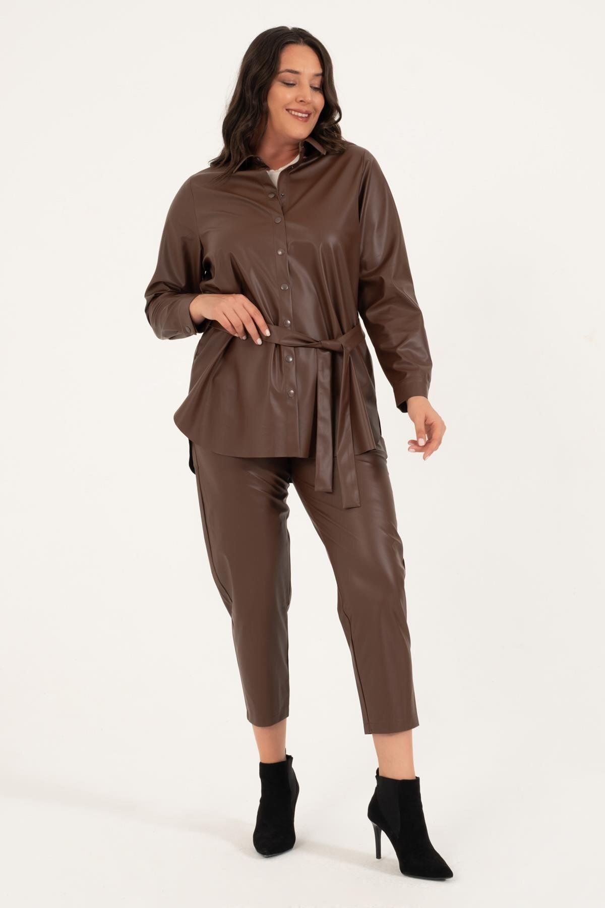 MYLİNE-Faux Leather Belted Shirt Jacket 3