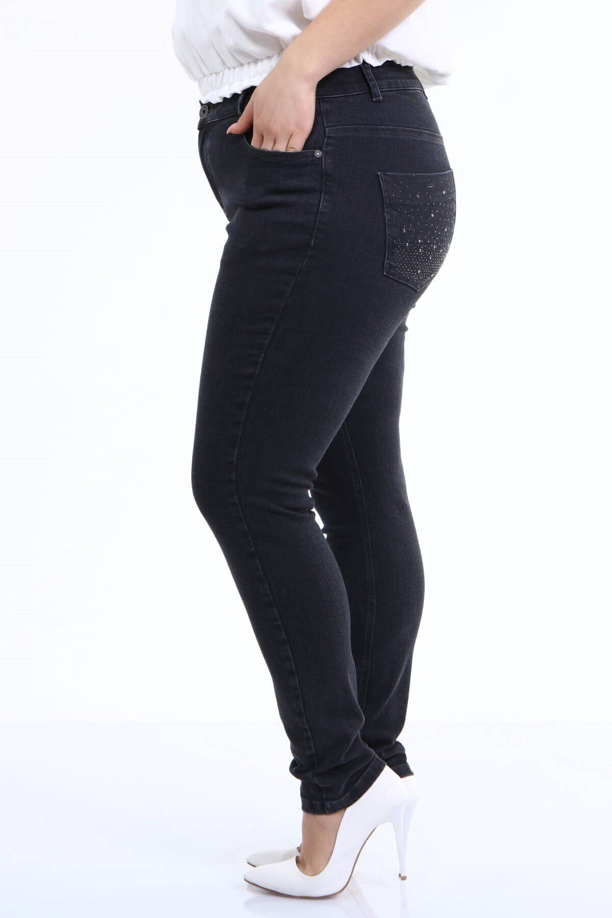 MYLİNE-Pantaloni din denim cu imprimeu cu pietre în buzunarul din spate 5