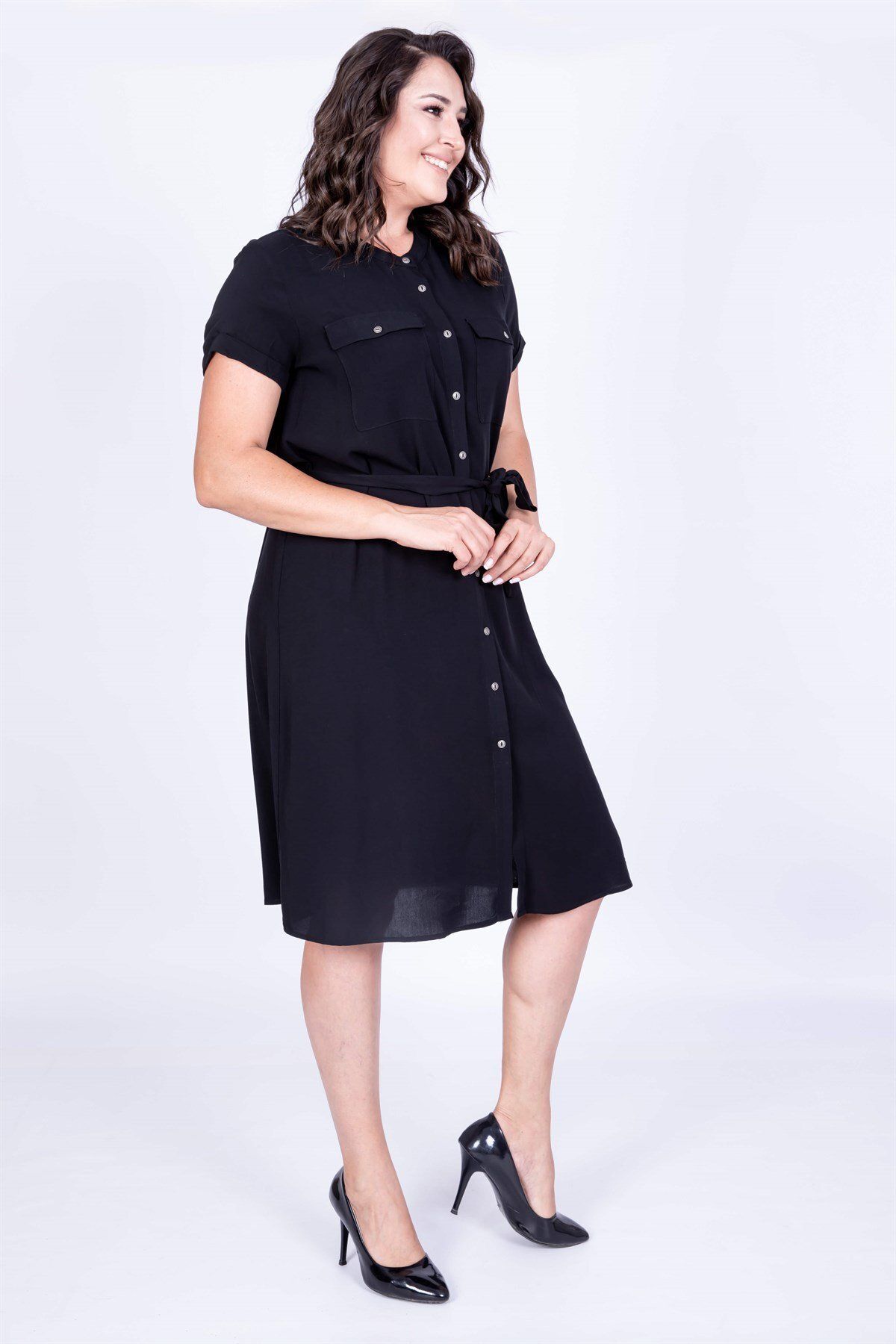 MYLİNE-Short Sleeve Front Button Dress 2
