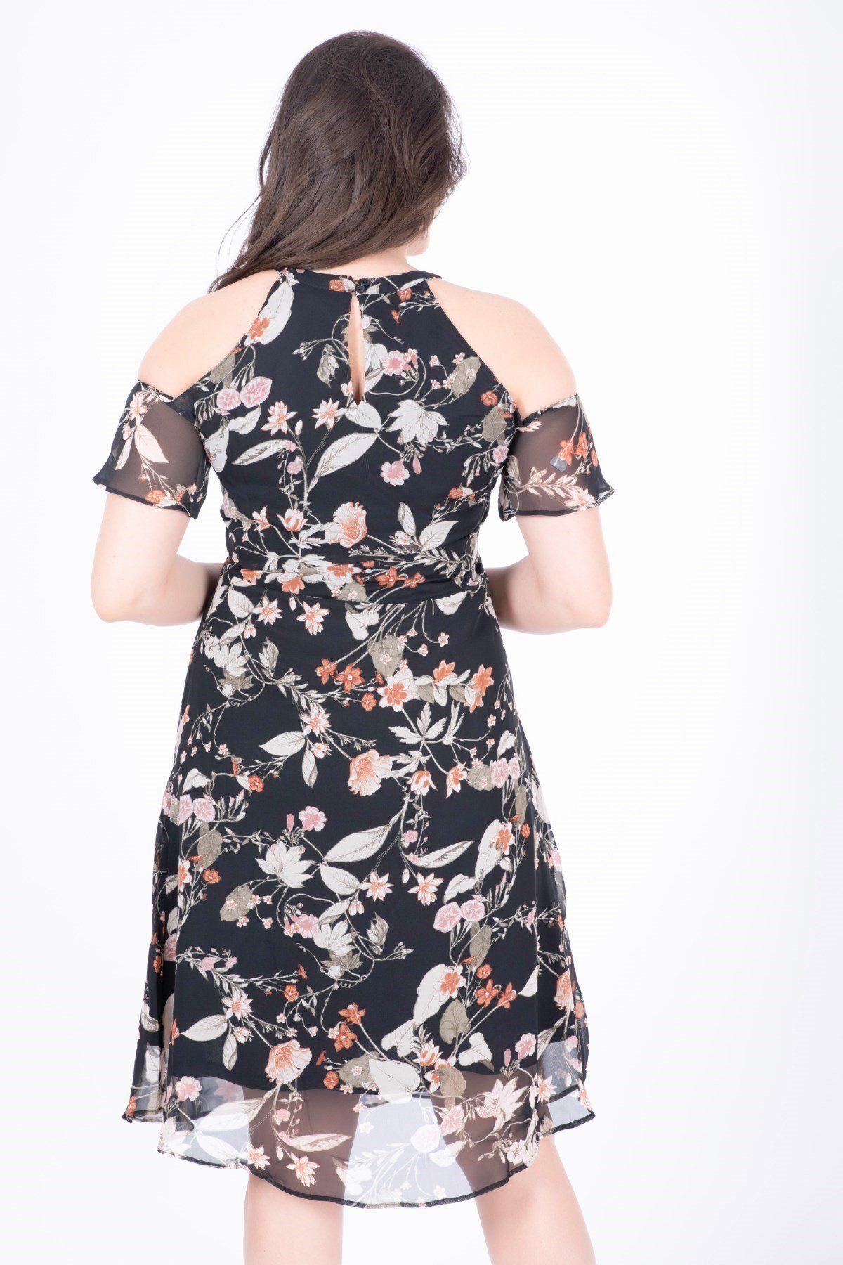 MYLİNE-Off Shoulder Lined Chiffon Dress 3