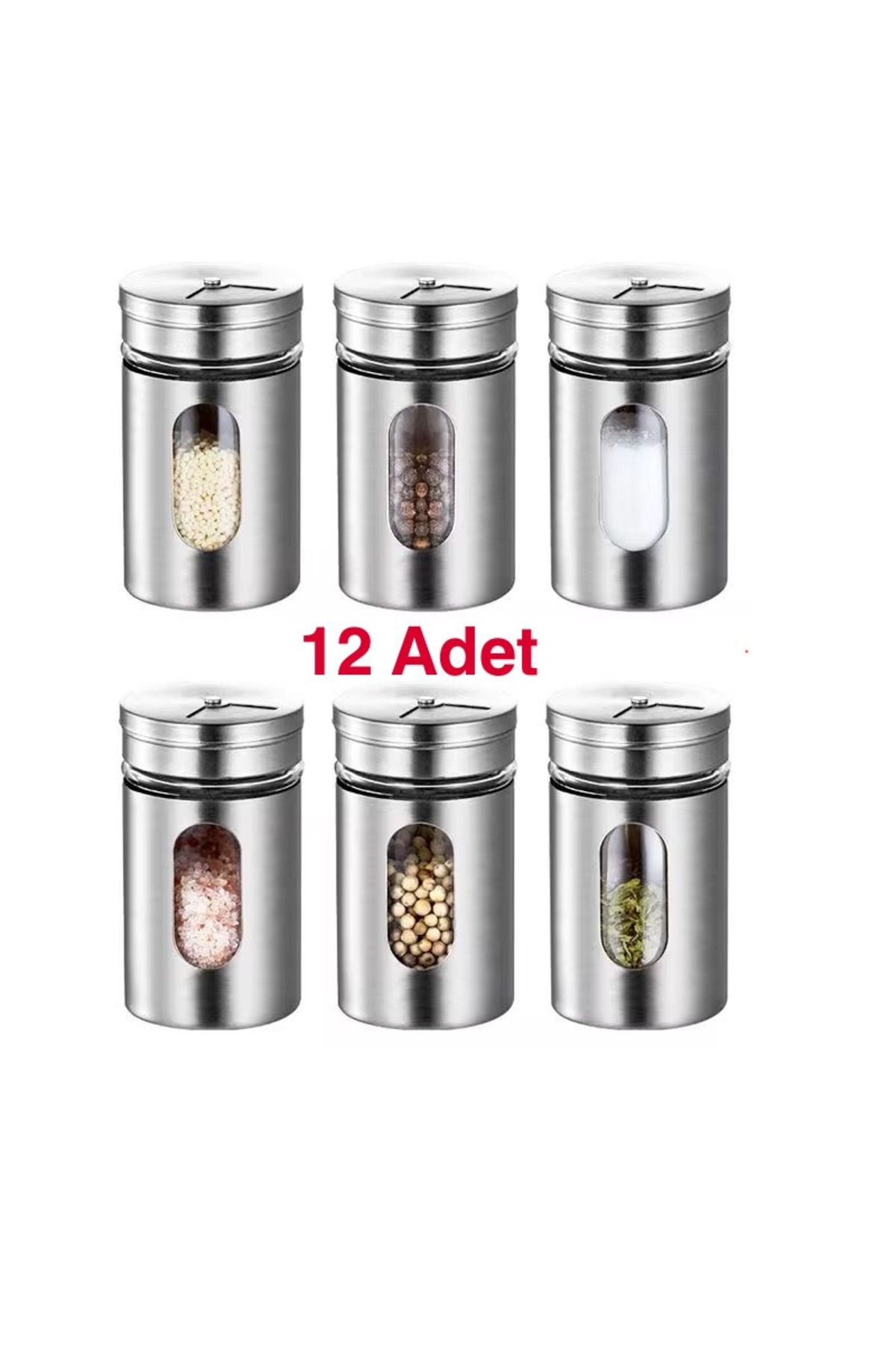 OLİVYA-12'Li Metal Coated Glass Salt-Pepper Spice Container 1