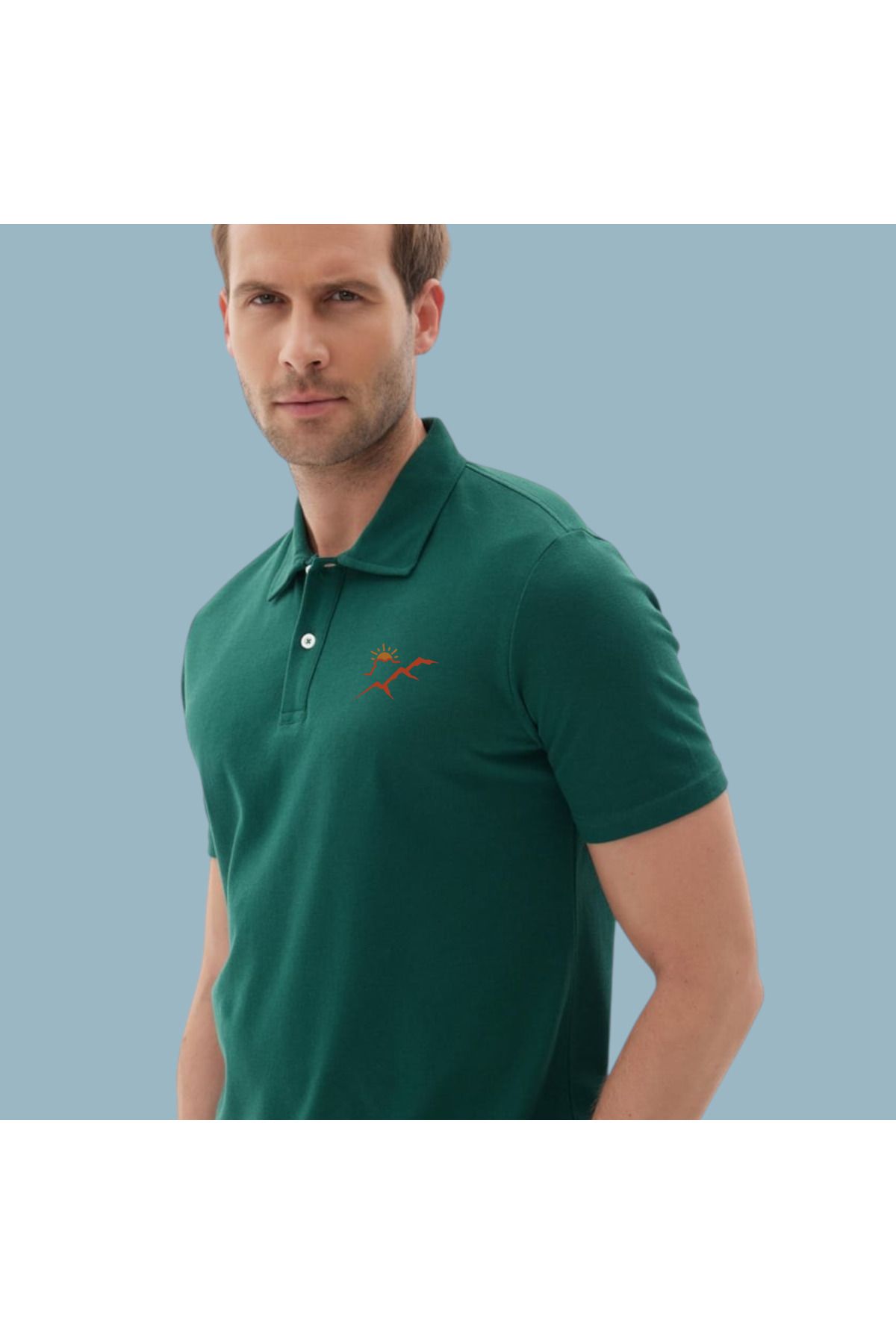 Eastek-Men's Printed Green 100% Cotton Cool Polo Neck Slim Fit T-Shirt 2