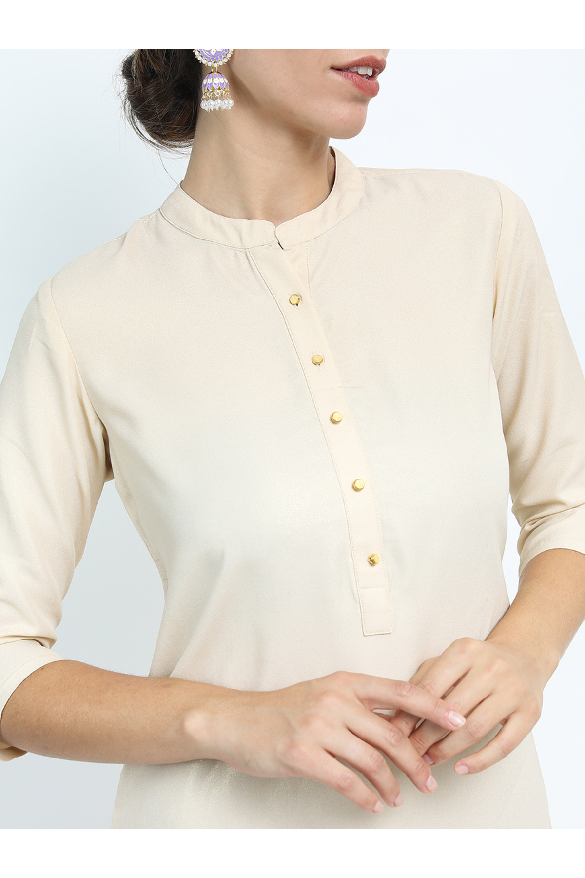 Vishudh By Styli-Women Cream Straight Kurta 4