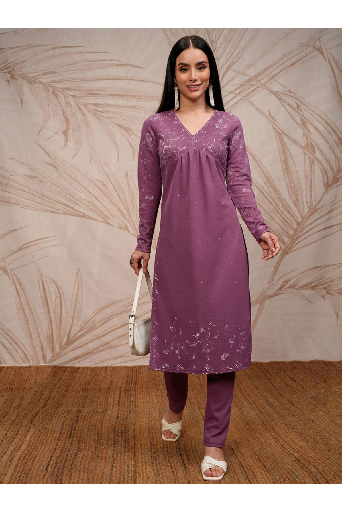 Vishudh By Styli-Women Purple Embroidered Kurta Set 2