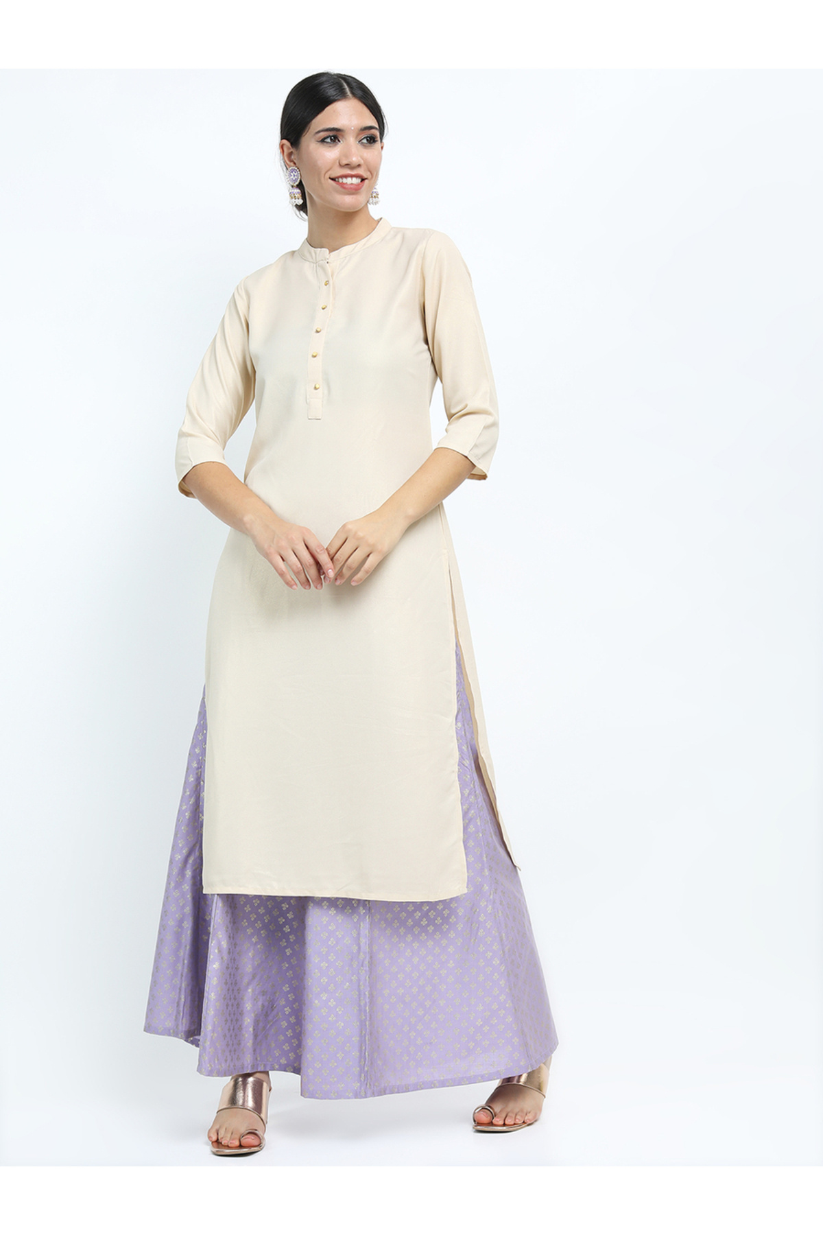 Vishudh By Styli-Women Cream Straight Kurta 1