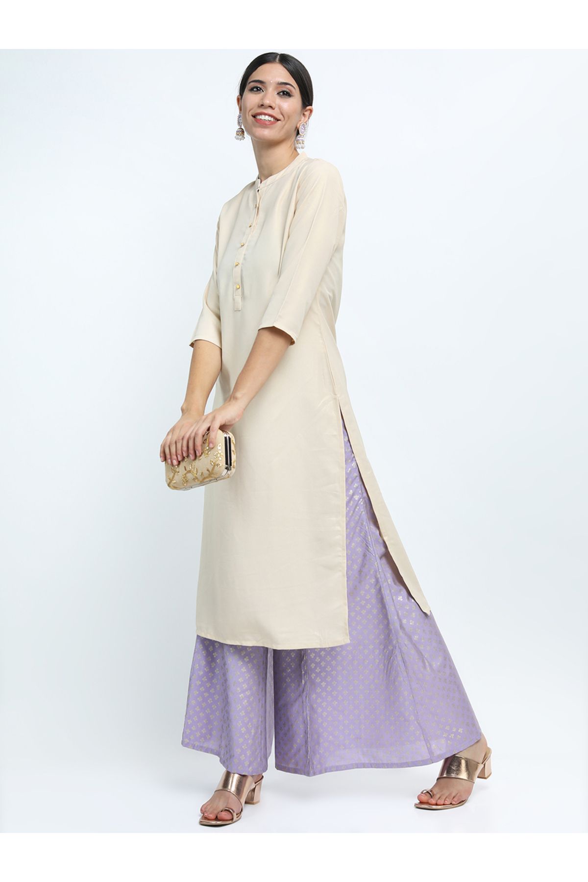 Vishudh By Styli-Women Cream Straight Kurta 2