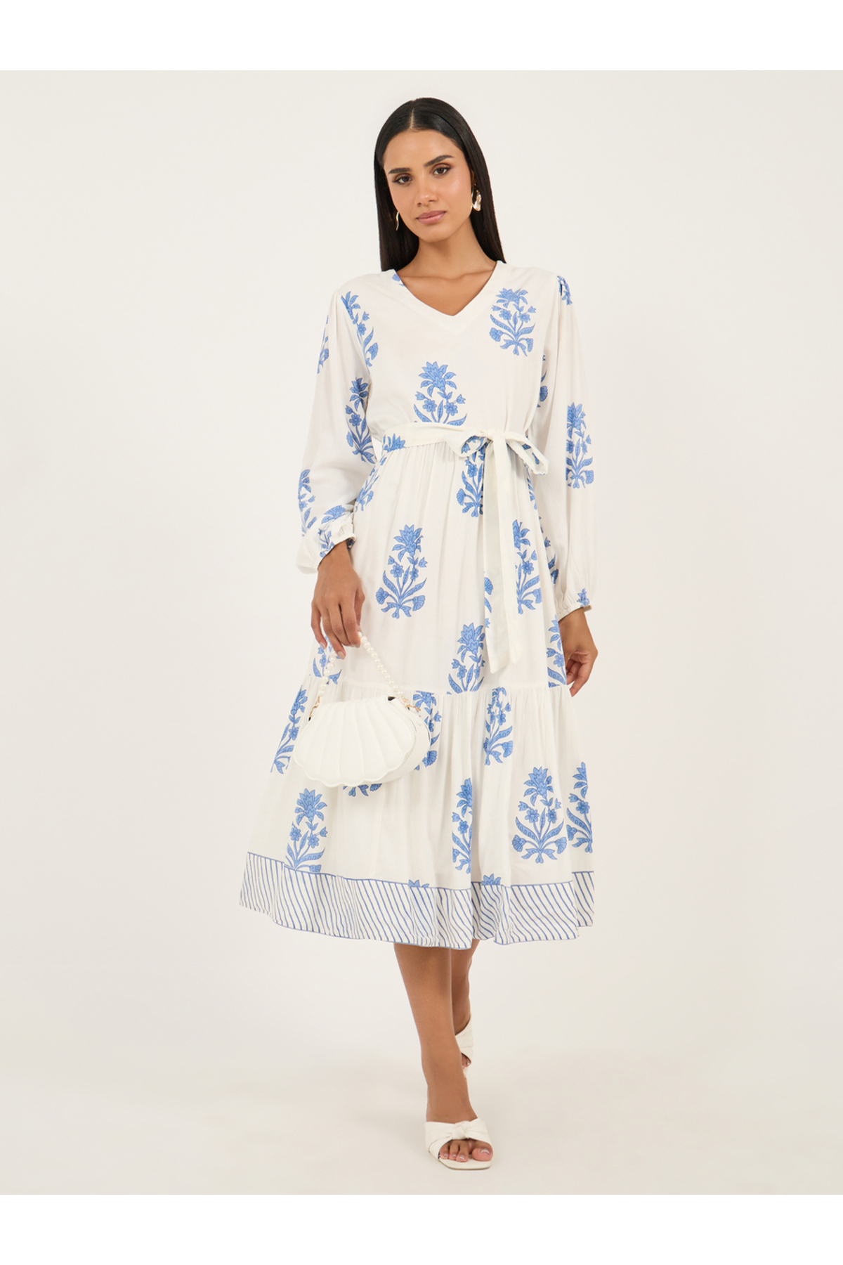 Styli Relaxed fit longline longsleeves embroidered top in 100% rayon fabric