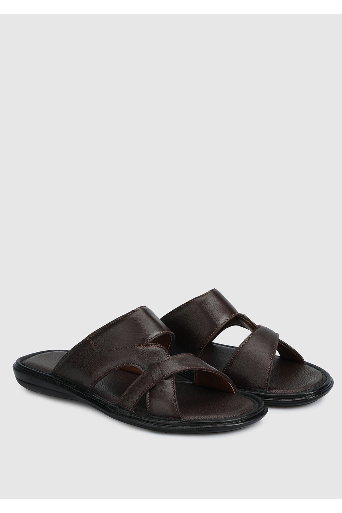 Eclipse-Men's Brown Leather Slippers 2