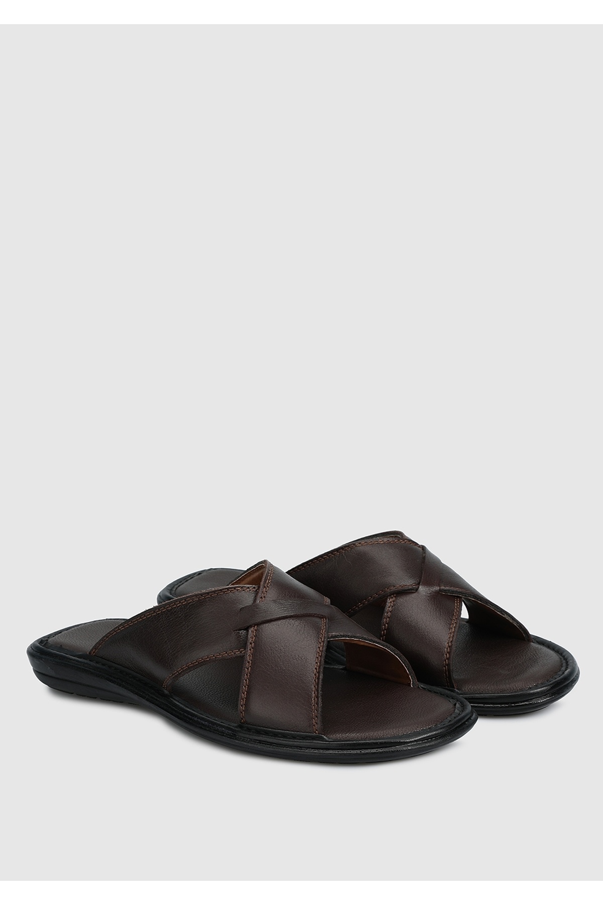 Eclipse-Men's Brown Leather Slippers 2