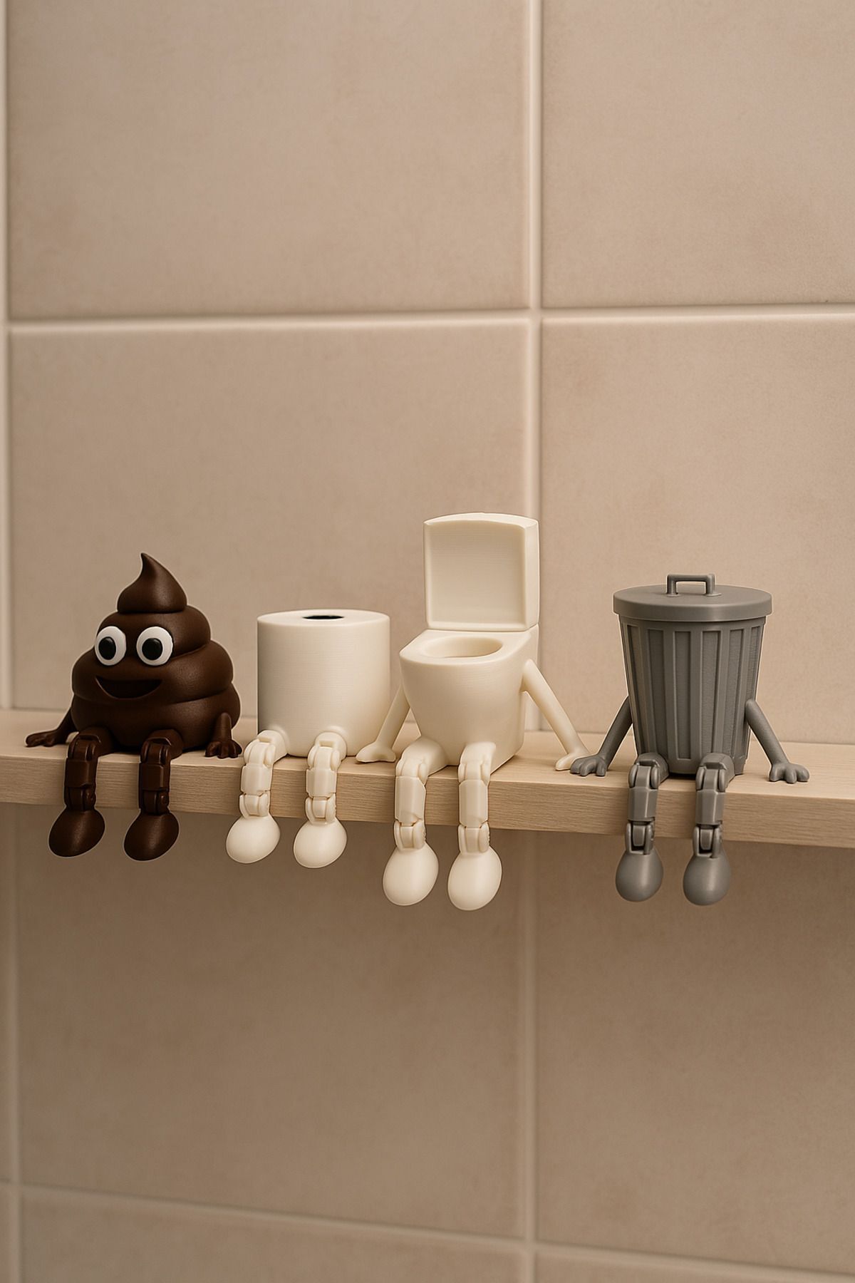 SerenityHaven Banyo Dekor -dekoratif Figürler – 4’lü Set (KLOZET, TUVALET KAĞIDI, ÇÖP, KAKA EMOJİLERİ)