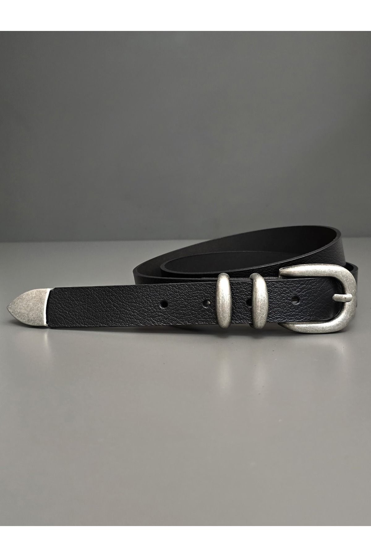 Kemerix-100% Genuine Leather Black Tin-Tan Antique Coated Suit Buckle 2-Piece Belt Set 2