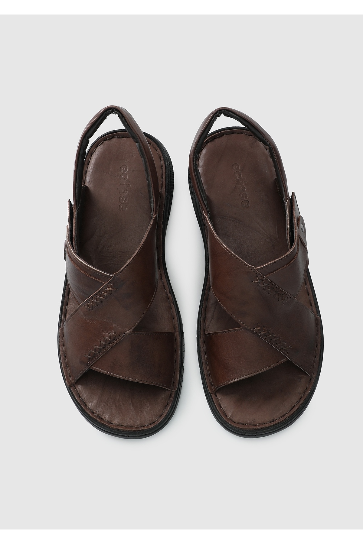 Eclipse-Men's Brown Leather Flat Sandals 5