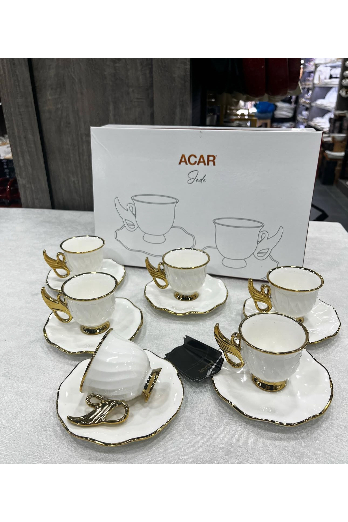 Vakıf home Acar Jade Porselen 6 Kişilik Porselen Gold Kahve Fincan ...