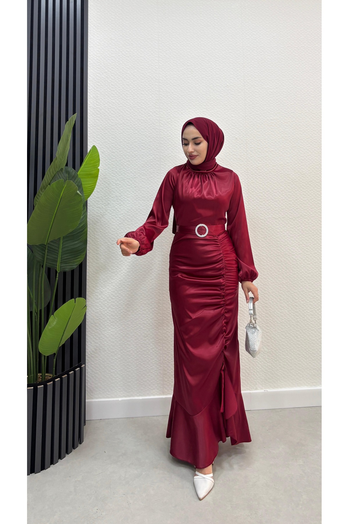 Fish Ruched Satin Dress