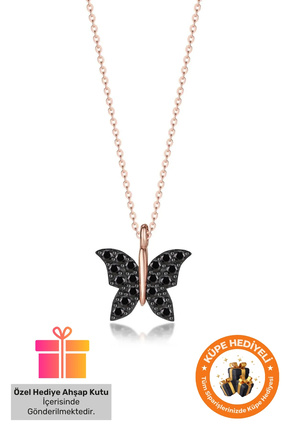 Lucente Jewellery Özel Hediye Kutulu 925 Ayar Rose Gümüş Kaplama Kelebek Mode...