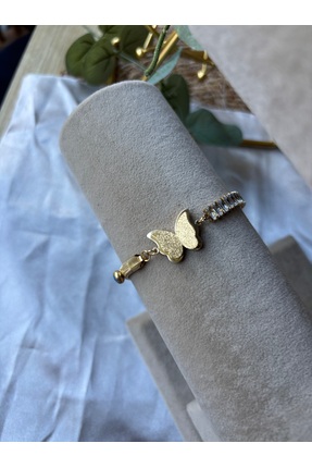 shop Zarif Kelebek ve Zirkon Detaylı Çelik Bileklik