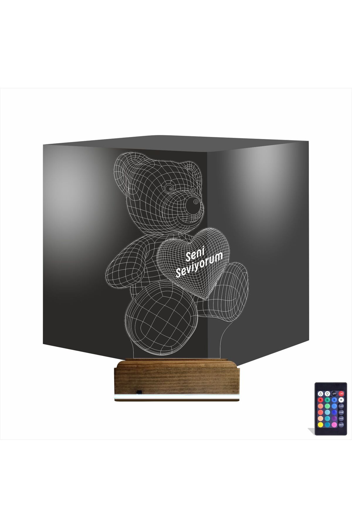 Kirppi 3d Lamba Ayıcık Kalp Seni Seviyorum V1 Masa Gece Lambası