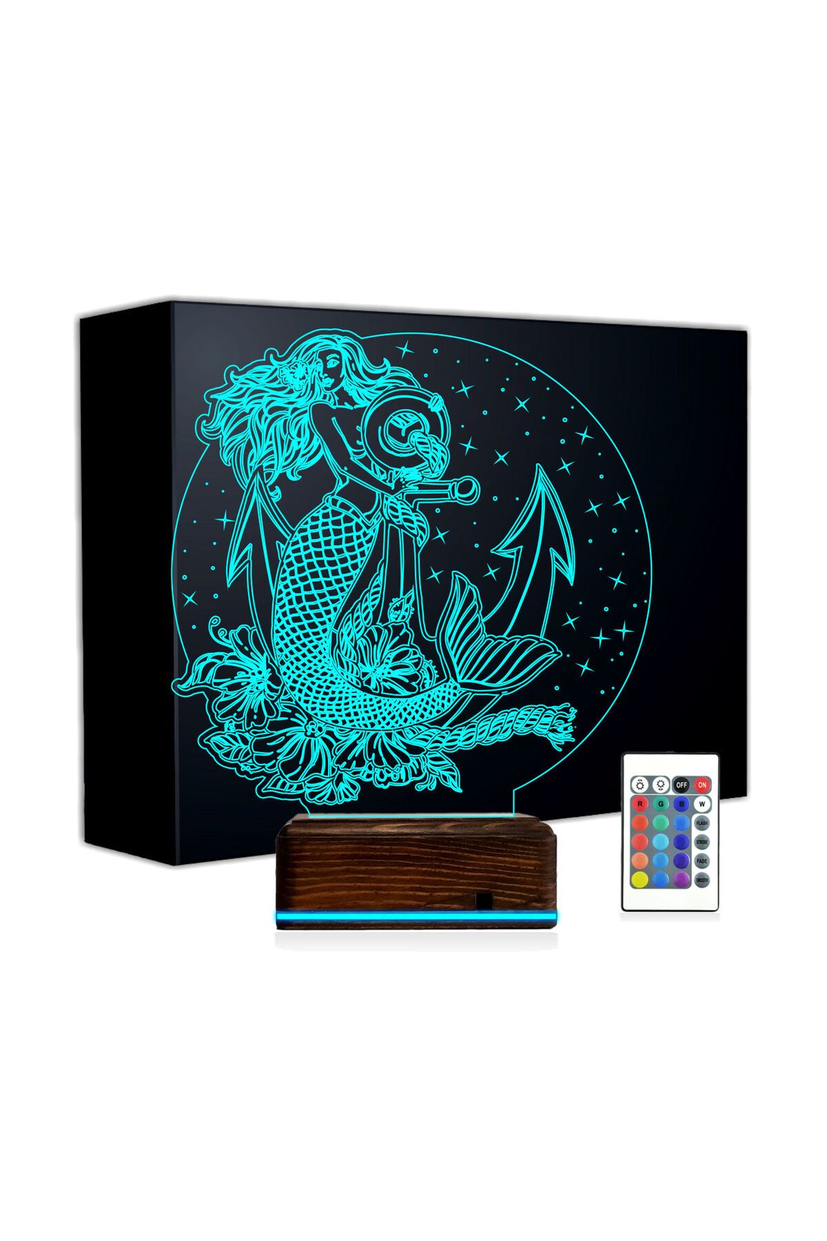 Kirppi 3d Lamba Deniz Kızı Mermaid Çapa Masa Gece Lambası