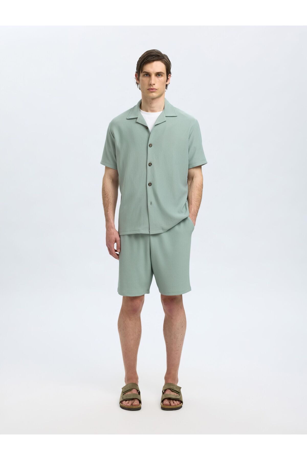 Selected Homme-Kurzarmhemd Geripptes cuban collar 4