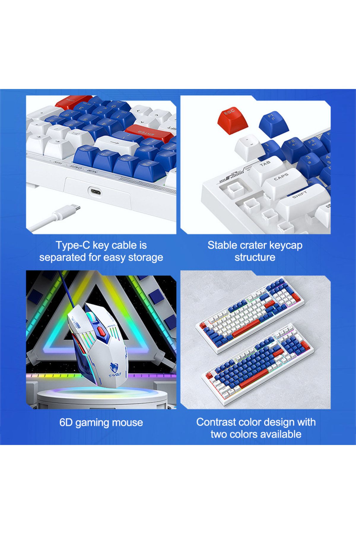 T-WOLF-Gaming Keyboard and Mouse Combo, 98-Key Compact RGB Mechanical Feel Keyboard with Type-C Wired 4