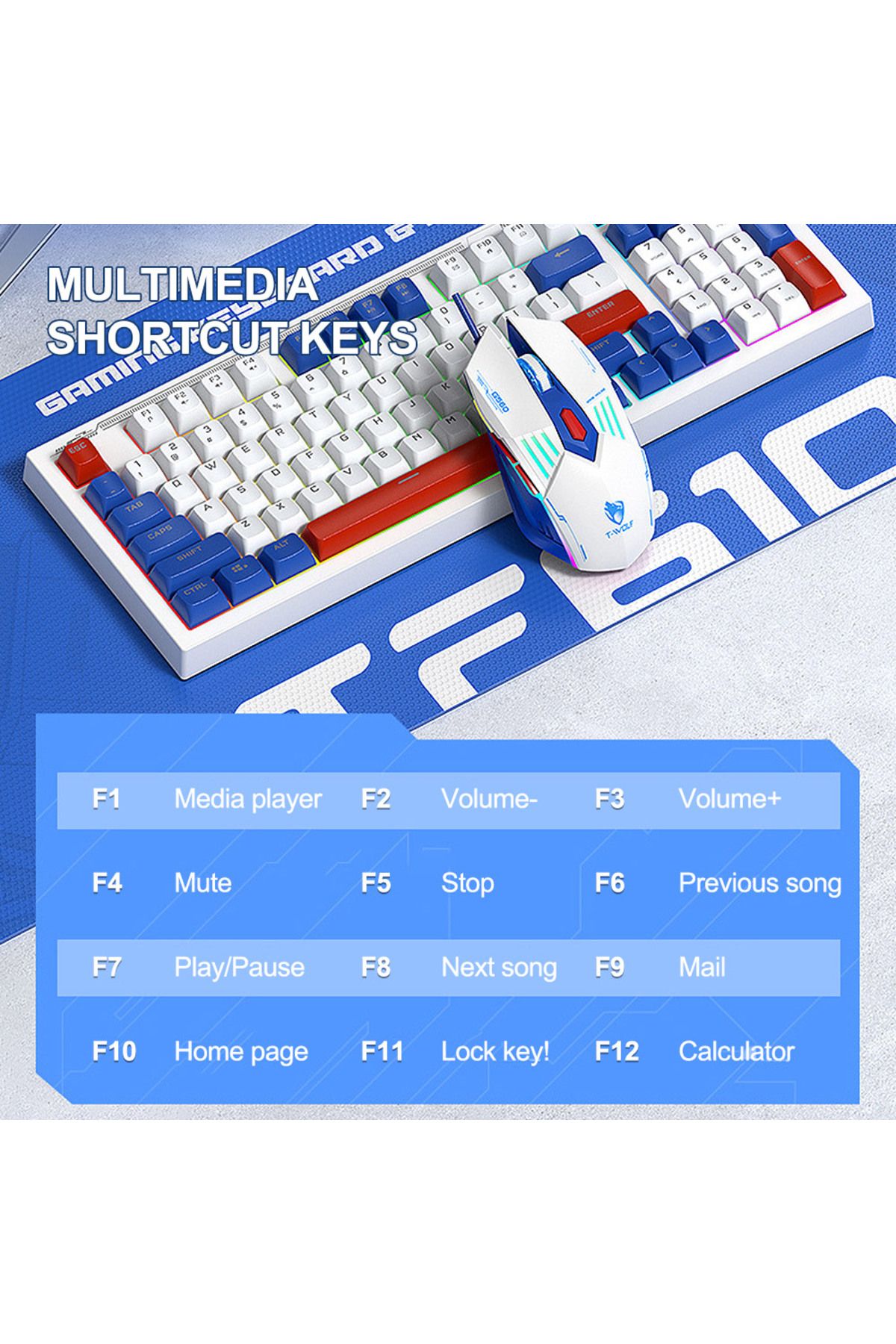 T-WOLF-Gaming Keyboard and Mouse Combo, 98-Key Compact RGB Mechanical Feel Keyboard with Type-C Wired 8