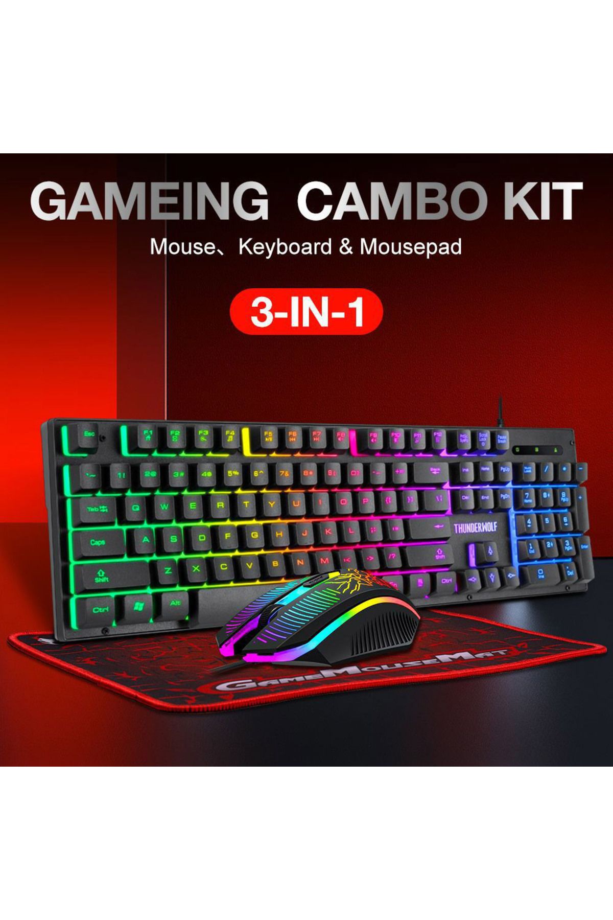 T-WOLF-3-in-1 Gaming Keyboard and Mouse MousePad Combo, 104 Key RGB Backlit Mechanical-Feel Keyboard 2