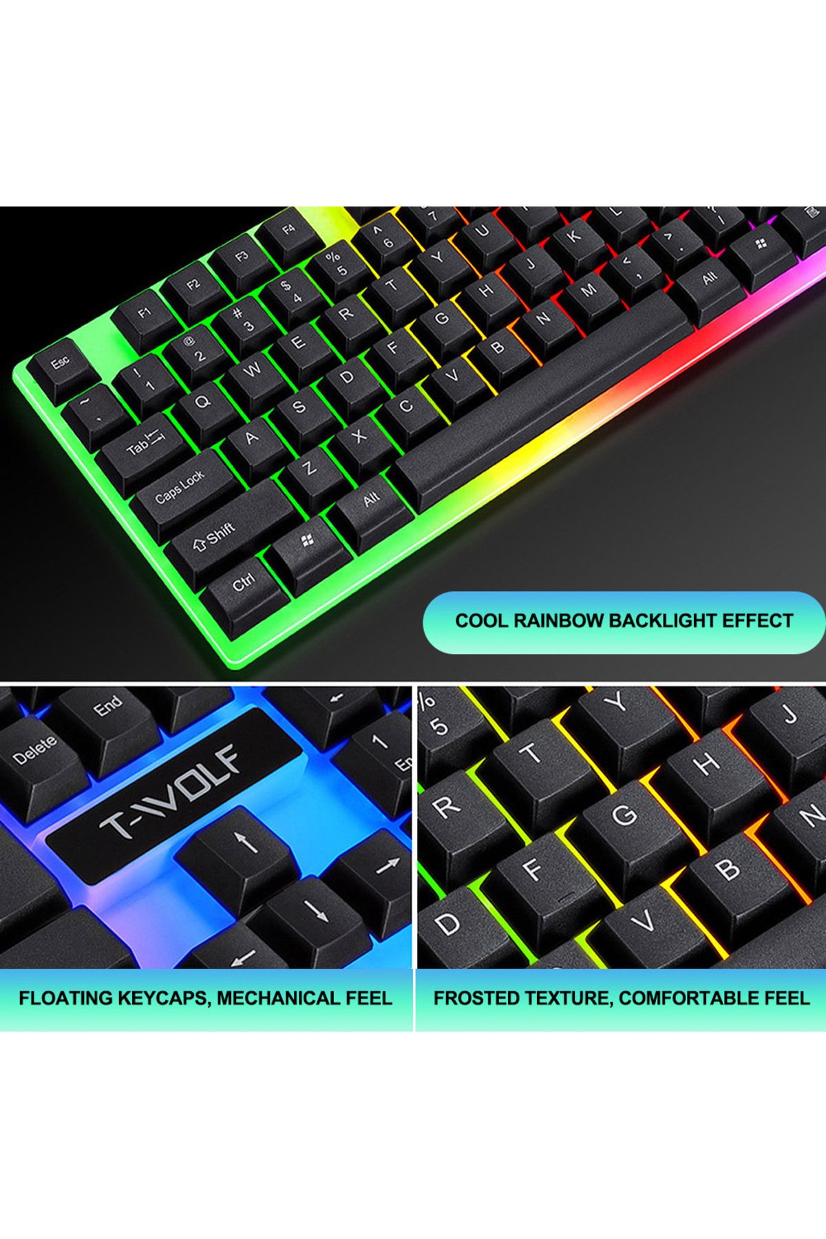 T-WOLF-Gaming Keyboard and Mouse Combo - 104-Key Compact RGB Backlit Gaming Keyboard with Mechanical Feel 3