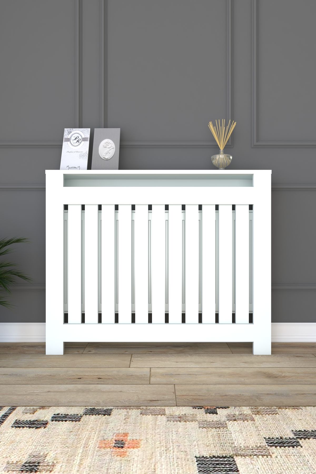 CAN Kalorifer Petek Kapama 85 Cm (İÇ ÖLÇÜSÜ) Lambiri Desenli Mdf Mat Beyaz
