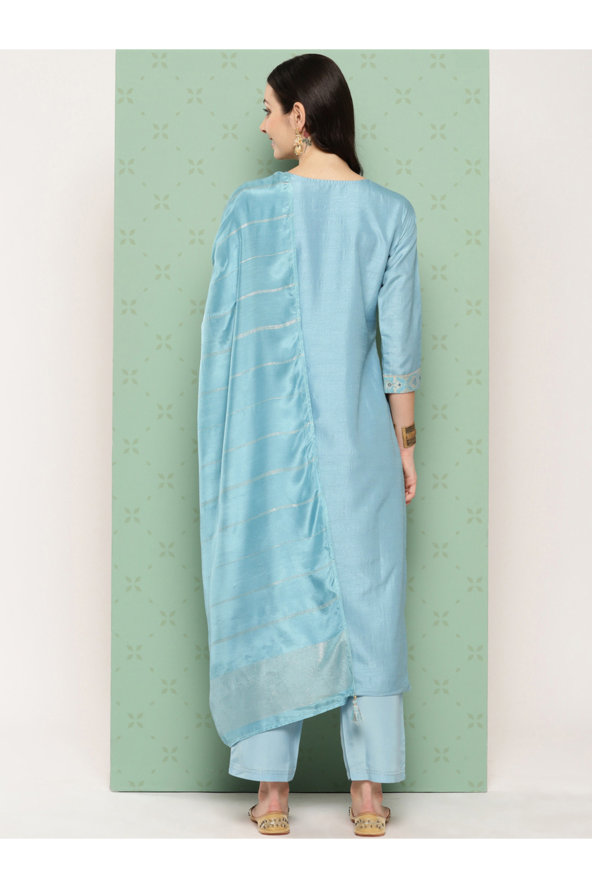 Libas By Styli-Printed Straight Kurta and Solid Trouser with Dupatta Set 3