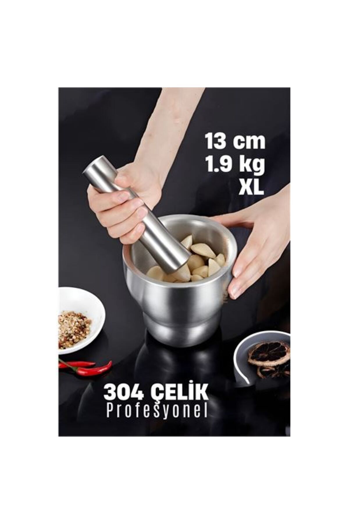 costurera Modacar XL 13 CM Sarımsak Ezici Sarımsak Havanı 304 Paslanmaz Çelik