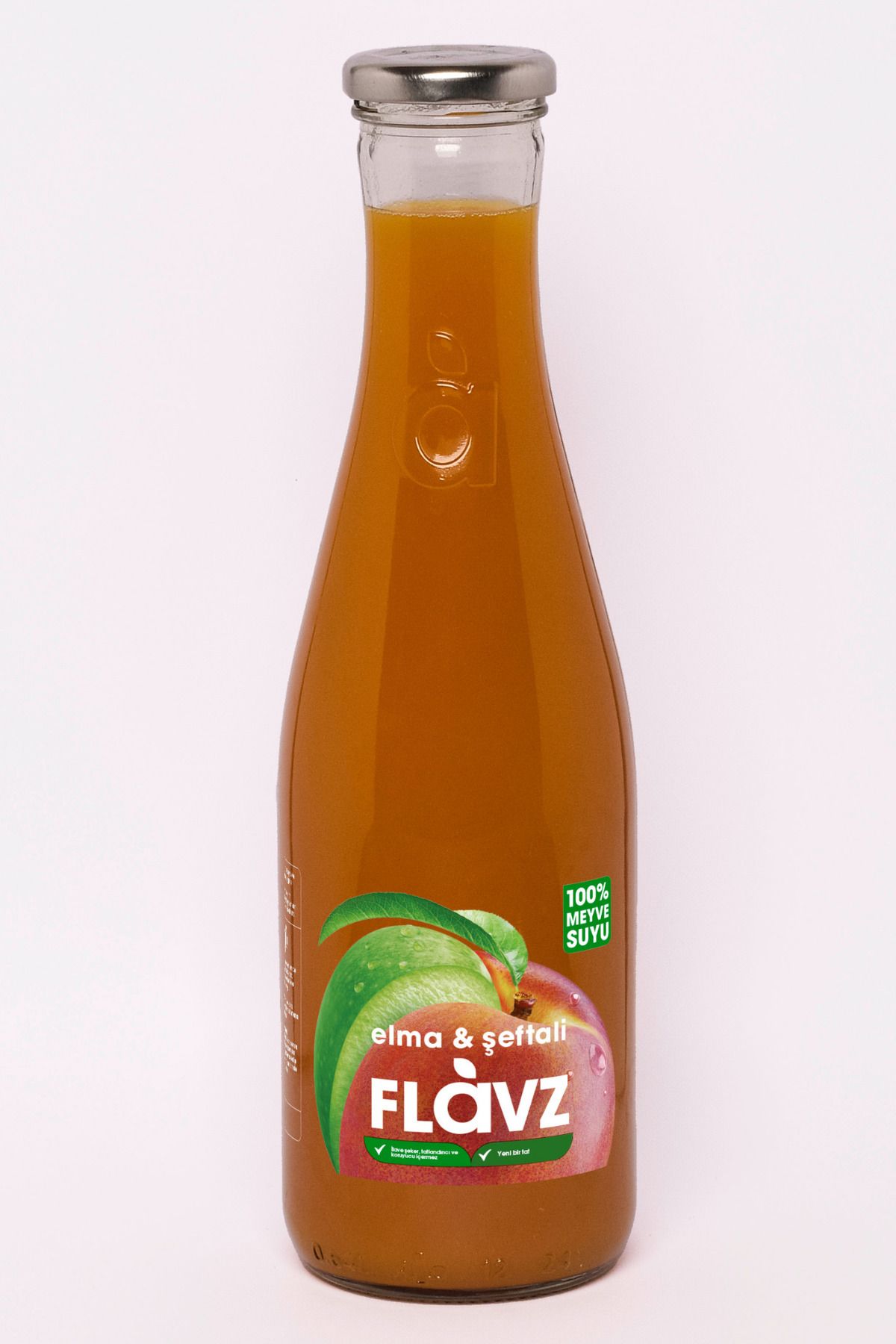 FLAVZ %100 Doğal Şeftali & Elma Meyve Suyu 640ml Cam Şişe- Gerçek Meyveden, Katkısız