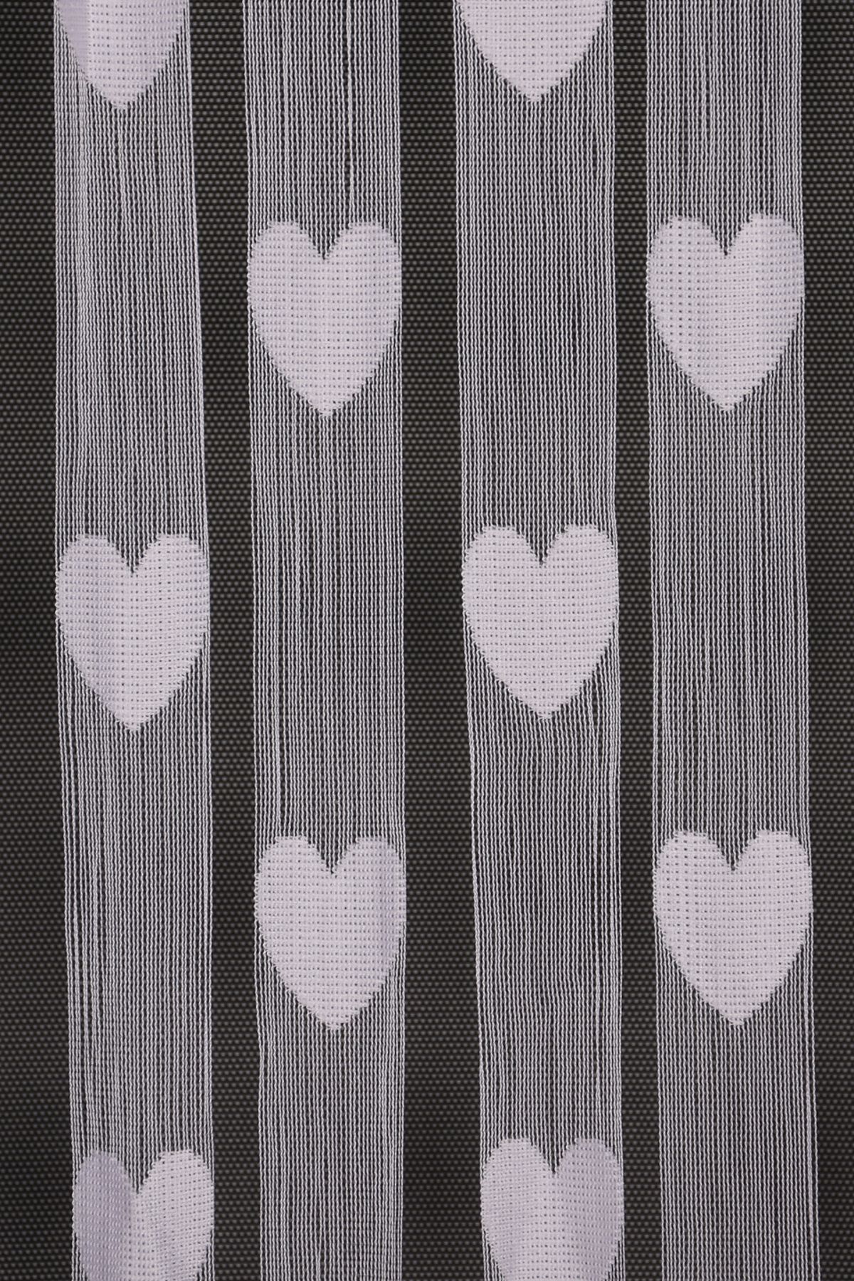AKÇA TEKSTİL-Heart Model White Color String Curtain Ready String Curtain 300*270 3