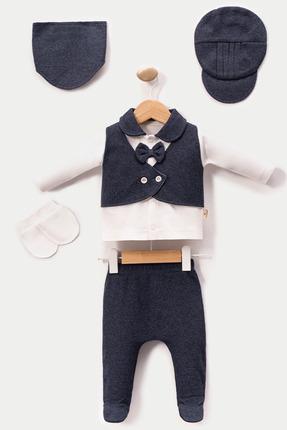 BEREKET BABY Erkek Bebek 5 li Pamuklu Takım Uzun Kollu, Yumuşak Kumaş, 0-3 Ay