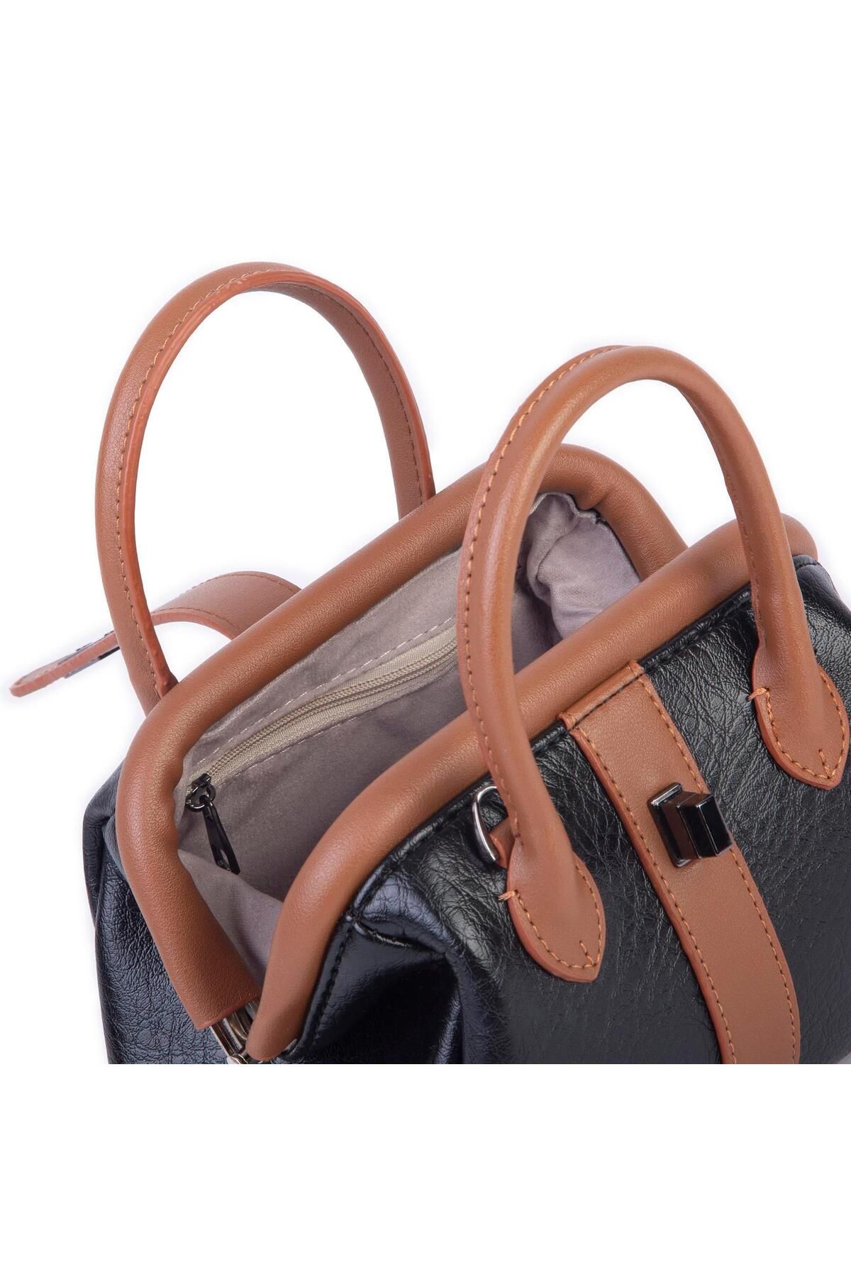 Nas Bag-Mini Size Clip-On Hand and Messenger Bag Black Tan Victoria (20X13 cm) 2